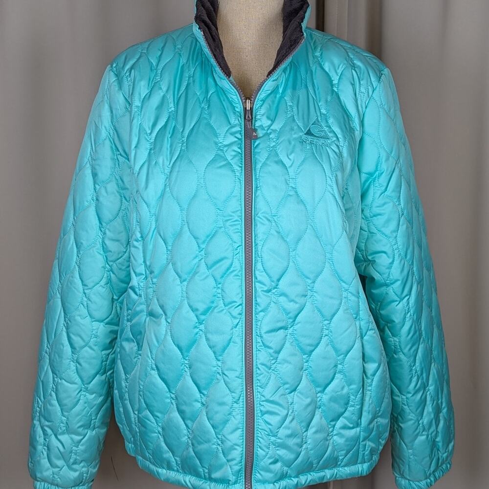 Gerry Puffer Jacket Blue Green Seafoam with Gray Trim Size XL Womens Quilted - Picture 16 of 16
